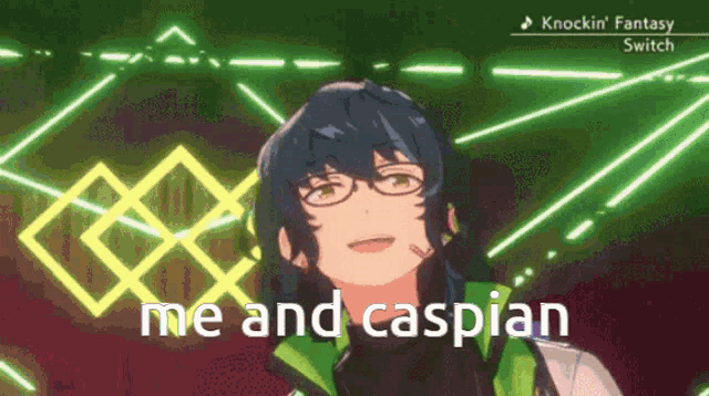a cartoon character with glasses and the words me and caspian on the bottom
