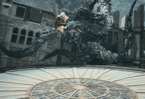 a large monster is surrounded by a circle of windows