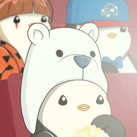 a polar bear and a penguin are watching a movie together