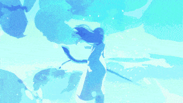 a woman with long black hair is holding a sword