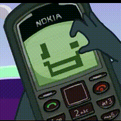 a person is holding a nokia cell phone with a pixelated face on the screen