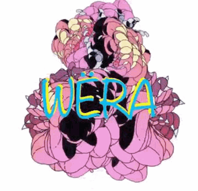 a drawing of a monster with the word wera written on it