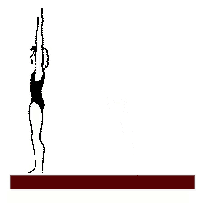 a black and white drawing of a person doing a handstand on a red mat .