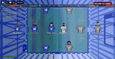 a screenshot of a soccer game with the return to lobby button at the top