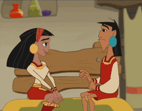 a man and a woman are sitting next to each other in a cartoon