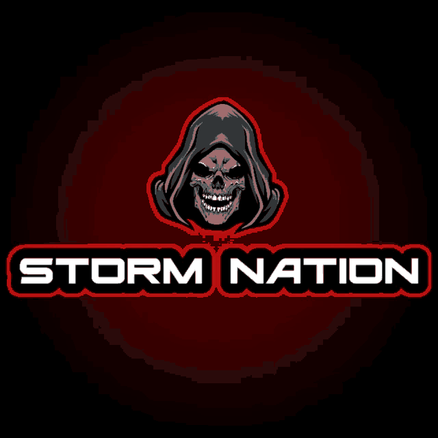 a logo for storm nation with a grim reaper with a hood on