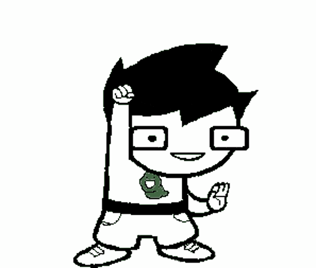 a cartoon character with glasses and a green frog on his chest