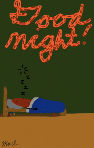 a drawing of a person sleeping in a bed with the words good night written above them