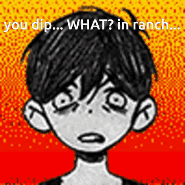 a black and white drawing of a boy with the words " you dip what in ranch "