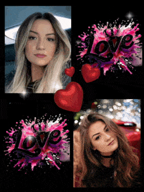 a woman 's face is surrounded by the word love and hearts