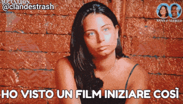 a woman in front of a brick wall with the caption ho visto un film iniziare cosi