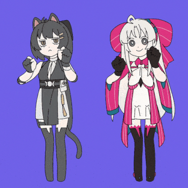 a cartoon drawing of a cat and a girl with a bow