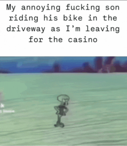 a cartoon of a squidward riding a bike in the driveway