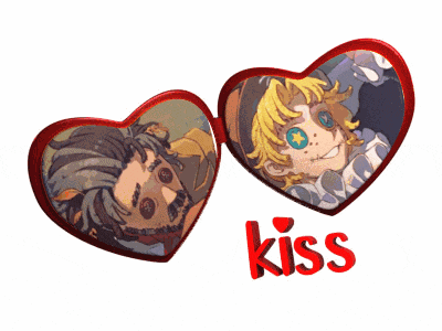 a couple of heart shaped frames with the word kiss on the bottom