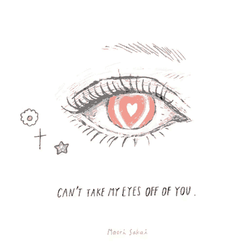 a drawing of a woman 's eye with a heart in it