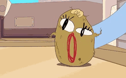 a cartoon drawing of a potato with a surprised look on it 's face