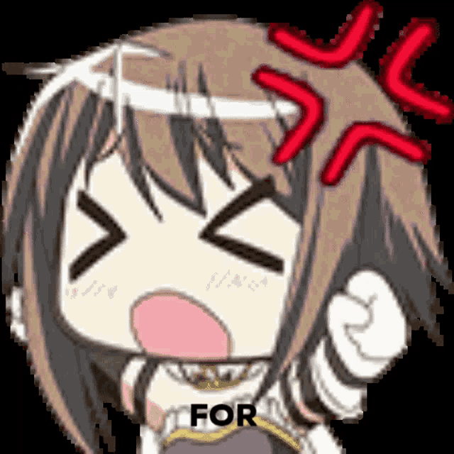 a cartoon of a girl with a very angry face and the word for in the corner .