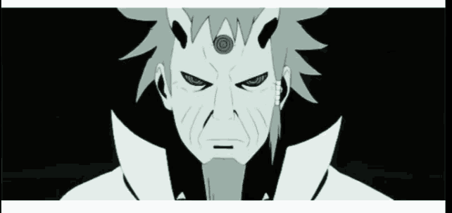 a black and white drawing of a man with a swirl on his forehead
