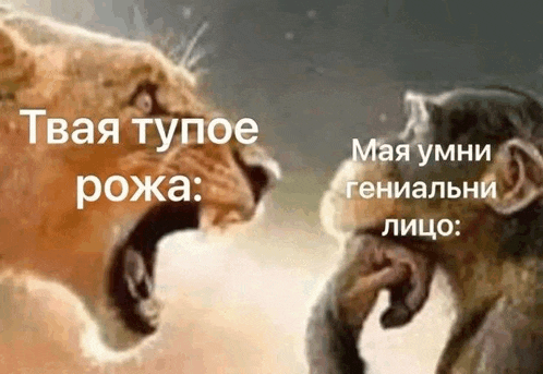a lion and a monkey are talking to each other in russian .