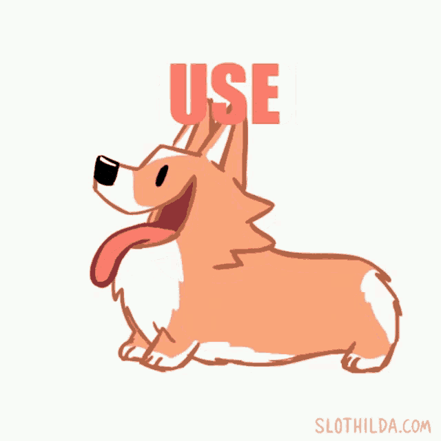 a cartoon of a dog with the word use written above it