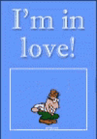 a cartoon of a man falling in the air with the words i 'm in love .