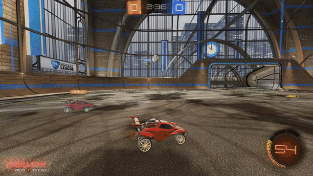 a rocket league game is being played in a stadium