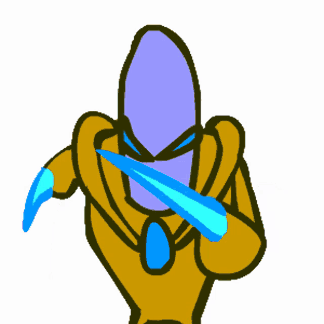 a cartoon drawing of a purple and gold alien