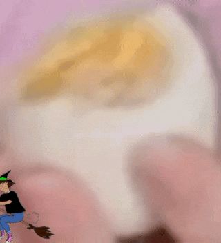 a cartoon of a witch flying through the air with a broom