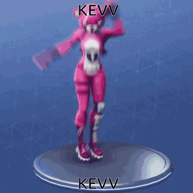 a pink teddy bear with a heart on her chest is dancing in a video game called fortnite
