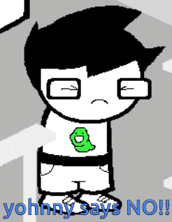 a cartoon character says yohmy says no in blue letters