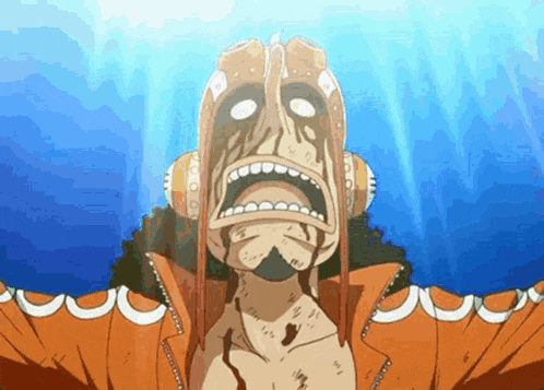 a cartoon character with a helmet on his head is screaming in the water