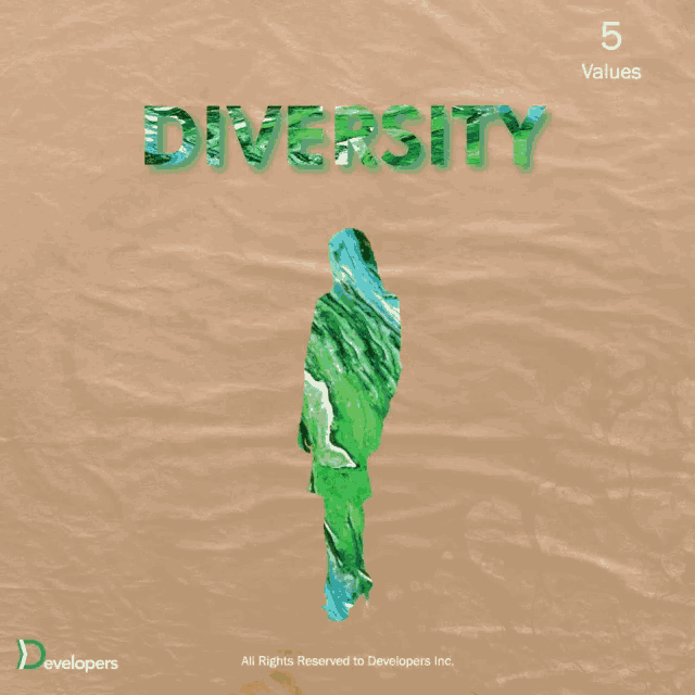 a poster with a green figure and the words diversity