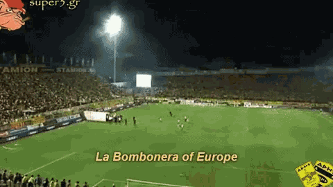 a soccer field with the words la bombonera of europe