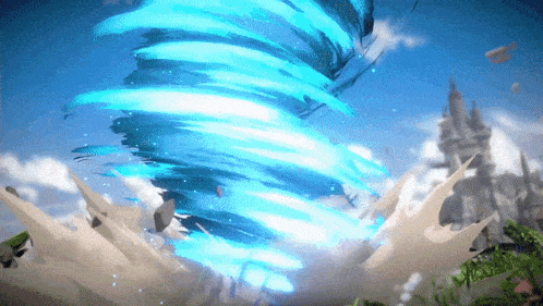 a blue and white swirl is moving in the air