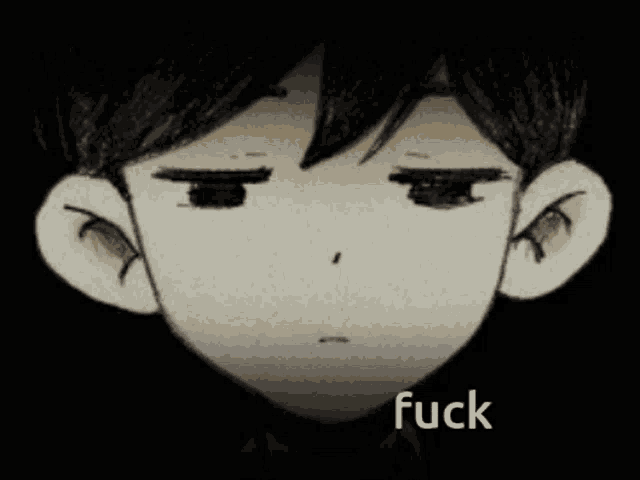 a drawing of a boy 's face with the word fuck in the corner