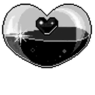 a black and white pixel art of a heart with a black heart in it .