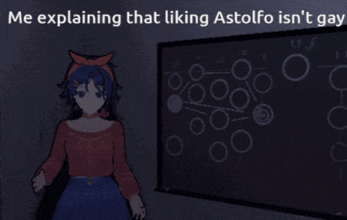 a cartoon of a girl explaining that liking astolfo isn t gay