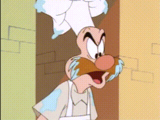 a cartoon character with a chef 's hat and apron on