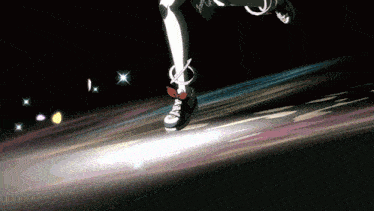 a person 's feet are shown in a black and white animated scene
