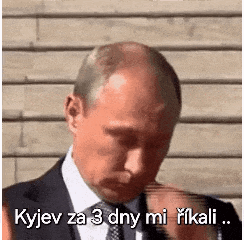 a man in a suit and tie with the words " kyjev za 3 dny mi rikali " on the bottom