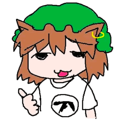 a cartoon of a girl wearing a green hat and a white shirt giving a thumbs up .