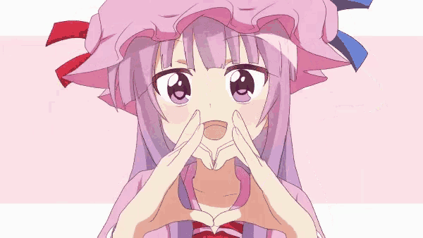 a pink anime girl is covering her face with a pink cloth