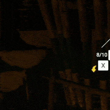 a skeleton is standing in a dark room with an arrow pointing to a square with an x on it