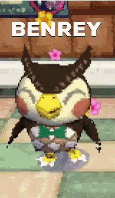a pixel art drawing of a bird with the name benrey on it