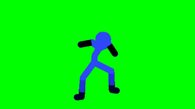 a blue stick figure on a green screen