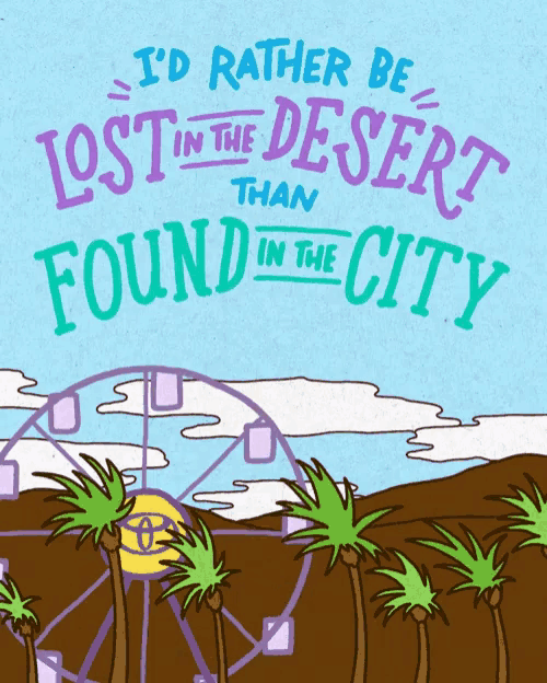 a poster with palm trees and a ferris wheel that says i 'd rather be lost in the desert than found in the city