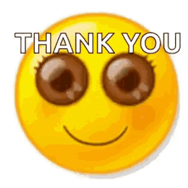 a yellow smiley face with chocolate eyes is saying `` thank you '' .