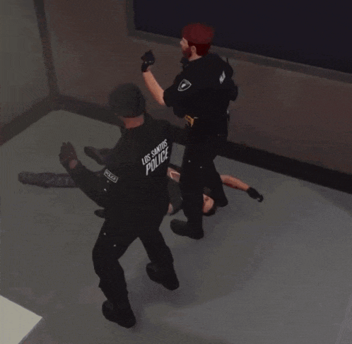 a los santos police officer holds a man in a cell