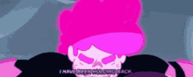 a cartoon character with a pink hat and sunglasses says i have been holding back