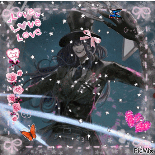 a picture of a man in a top hat with the words love i love love on the bottom